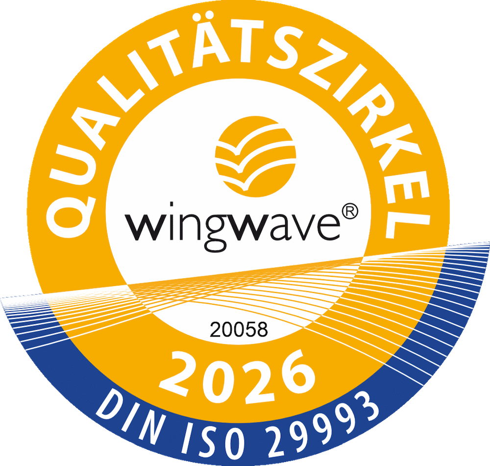 Siegel der wingwave Coach Giulia Barile als Bestätigung ihrer Mitgliedschaft im Qualitätszirkel wingwave mit der Mitgliedernummer 20058 für das Jahr 2026. Zusätzlicher Schriftzug DIN ISO 29993